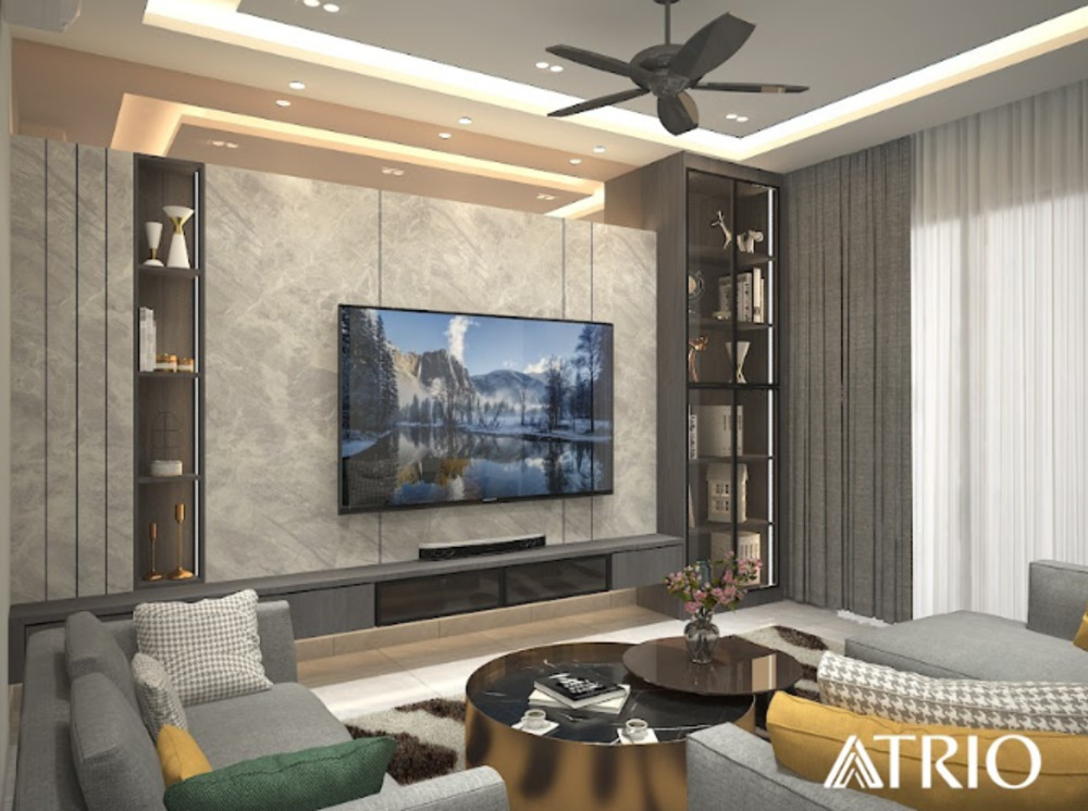 Stone cladding added as feature walls in living room
